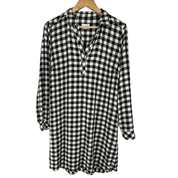 J. Jill Dresses & Skirts - J. Jill Black and White Buffalo Plaid Collared Shirt Dress with Pockets Medium